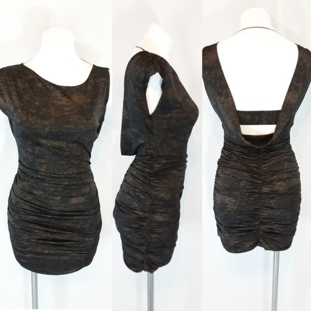 NEW Womens Camo Ruched Bodycon Party Dress S Asymmetrical Open Back Y2K Clubwear